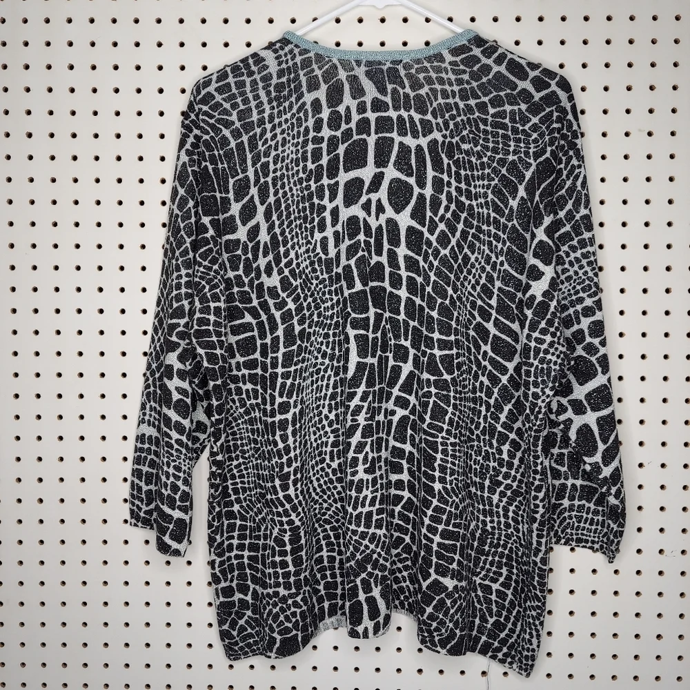 Venezia‎ Vintage Cardigan Women 3X Button V-Neck Animal Metallic 3/4 Y2K
